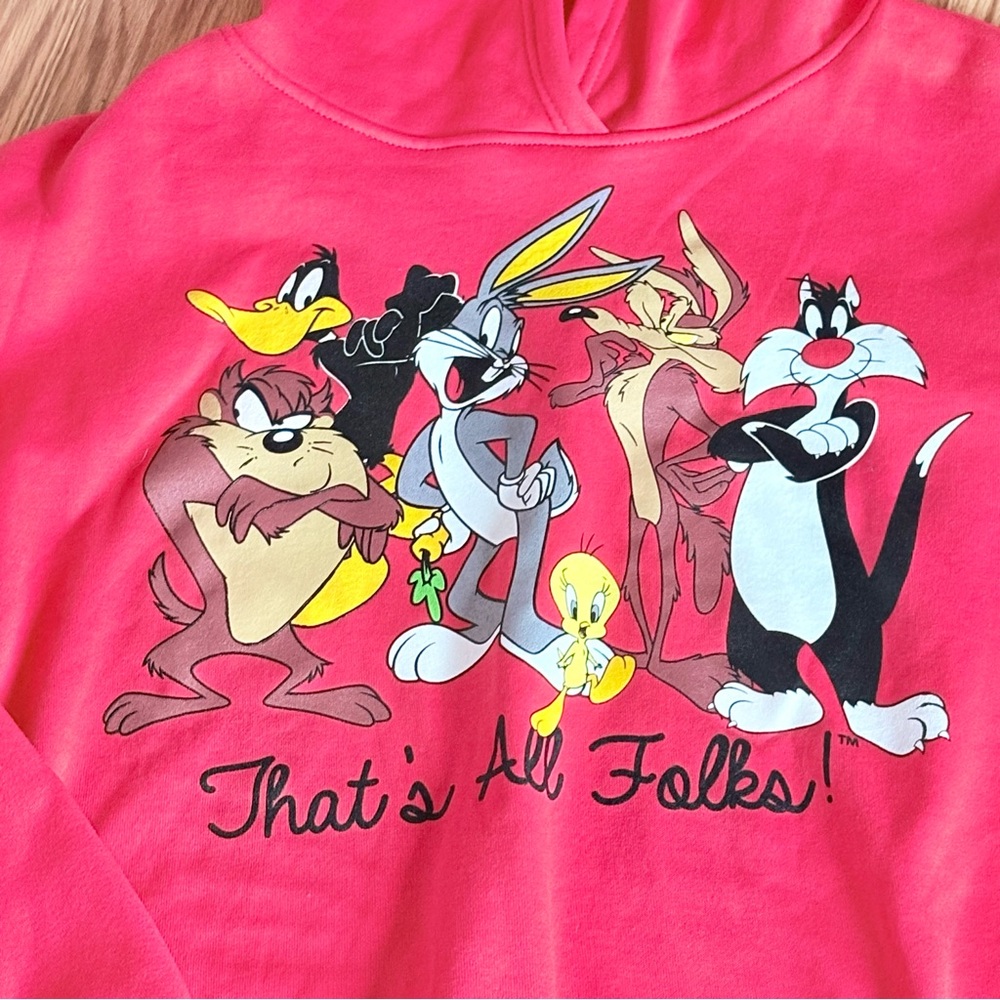 Looney Tunes Graphic Print Women’s Red Hoodie XL Pullover Fleece Top - Picture 5 of 7